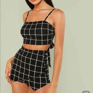 Grid Crop Cami Top & Overlap Front Shorts Set